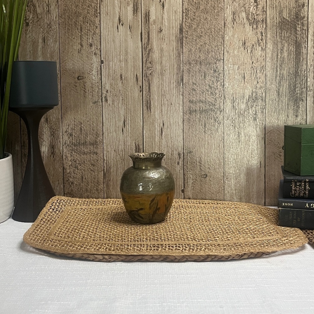 Vintage Amber Art Glass Bud Vase with Decorative Pierced Rim | Rustic Boho Home
